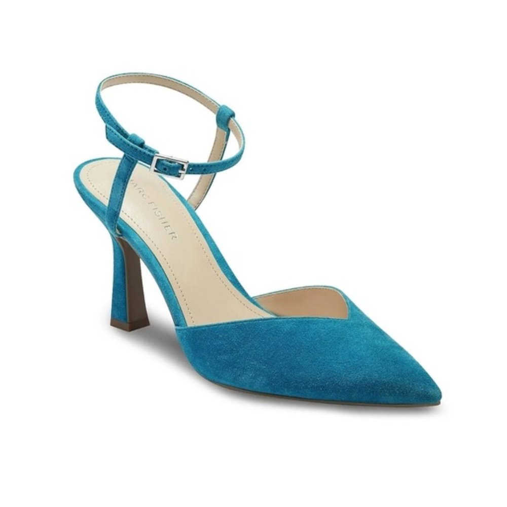 NWOT | Marc Fisher | Harbour Pump | Aqua Suede | Ankle Strap | 9.5M